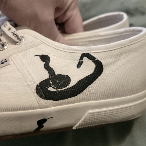 Superga + Deer Dana SNAKES! Black & White Sneakers, Womens EU 42.5, US 11-11.5 - Picture 5 of 7